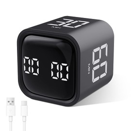 GuDoQi Multi-Function Cube Timer, 5/10/30/60 Min & Custom Count Down, Included Pause & Resume Feature, Silent, Vibrate & Adjustable Sound Alarm for Productivity in Tasks, Study & Kitchen, Black
