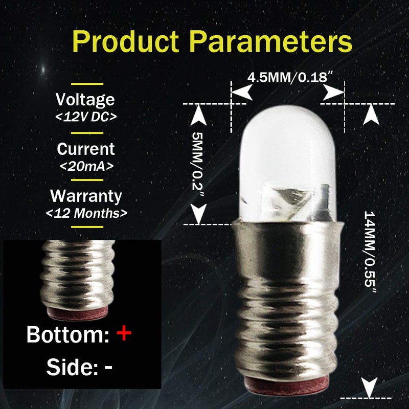Ruiandsion E5 LED Bulb 12V Warm White E5 E5.5 Screw