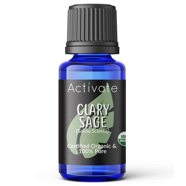 Activate Clary Sage Organic Essential Oil 100% Pure, USDA Certified Organic, Premium Grade, Undiluted, Natural Oils, Aromatherapy & Diffuser Use 10ml