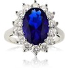 Sterling Silver Large Oval Created Blue Sapphire and Clear Cubic