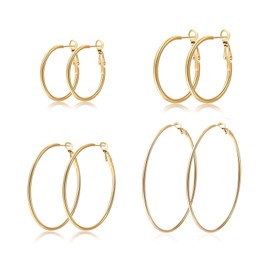 PABBEU 5 Pairs Silver Hoop Earrings, Large Hoop Earrings Made of 316L Stainless Steel, Lightweight Silver Earrings, Hypoallergenic, Thin Silver Hoop Earrings for Women, 30/40/50/60/70 mm, Stainless