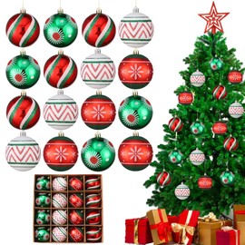 16Pcs Christmas Ornaments 3.15'' Shatterproof Red Green and White Bulbs Pendants Hanging Balls for Christmas Tree Xmas New Year Party Decorations