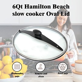 Oval Glass Lid Replacement for Hamilton Beach Slow Cooker Models 33969A 33861 33261 33866