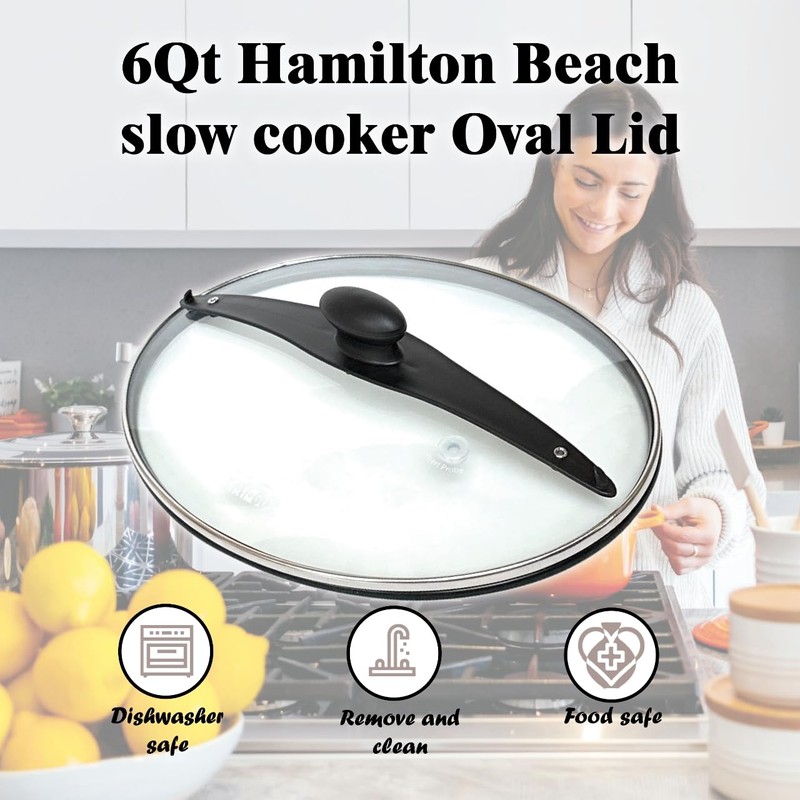 Oval Glass Lid Replacement for Hamilton Beach Slow Cooker Models