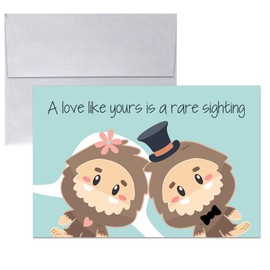 Funny Wedding Card for Newlyweds – Rare Sighting Silly Big Foot Themed Greeting for Bride and Groom Wedding Day- Congratulations to the Happy Couple 4X6 inch Card with Silver Envelope Included