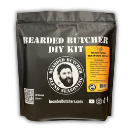 Bearded Butchers Mango Tango Bratwurst DIY Kit - Make Sweet and Spicy Homemade Brats - Includes Maple Sugar Seasoning, 32mm Collagen Casings, Jalapeño Flakes, and Dried Diced Mangoes for Up to 25 lbs Meat