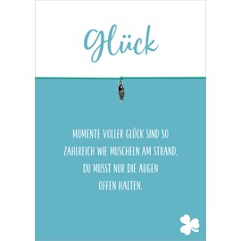 Glücksschmiedin - Greeting Card Happiness with Elastic Bracelet in Turquoise and Silver Shell Pendant, Handmade