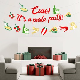SHADOAMP Pasta Party Decorations, Italian Ciao It’s A Pasta Party Banner Italian Food Themed Garland Hand Drawn Style DIY Craft for Italy Theme Pizza Spaghetti Baby Shower Birthday Decorations