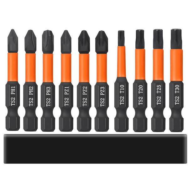 Saipe 10pcs Magnetic Phillips PoziDriv Torx Screwdriver Bit Set, 50mm/2"