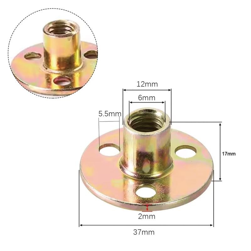 10Pcs Carbon Steel T-Nuts,Thread Insert Tee Nuts,M6 Hole Tee Nuts,Round