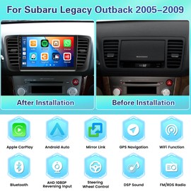 2+64GB Android Car Stereo for Subaru Legacy Outback 2005-2009 Wireless Carplay Android Auto, 9 Inch Touchscreen Car Radio GPS Navi WiFi Bluetooth Backup Camera FM RDS Radio EQ SWC