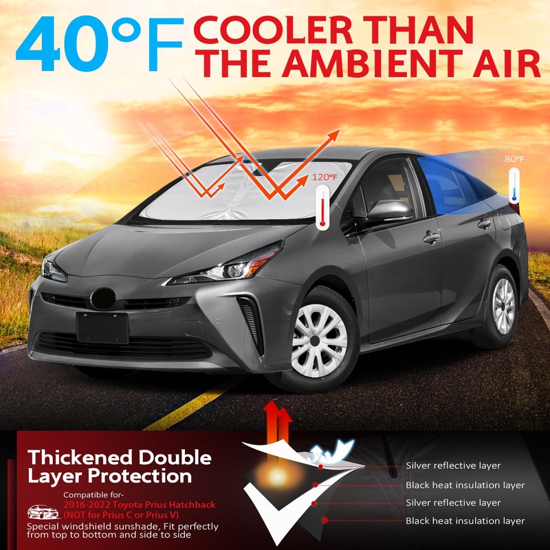 KAYZT Windshield Sun Shade for 2016-2022 Toyota Prius Hatchback(NOT for