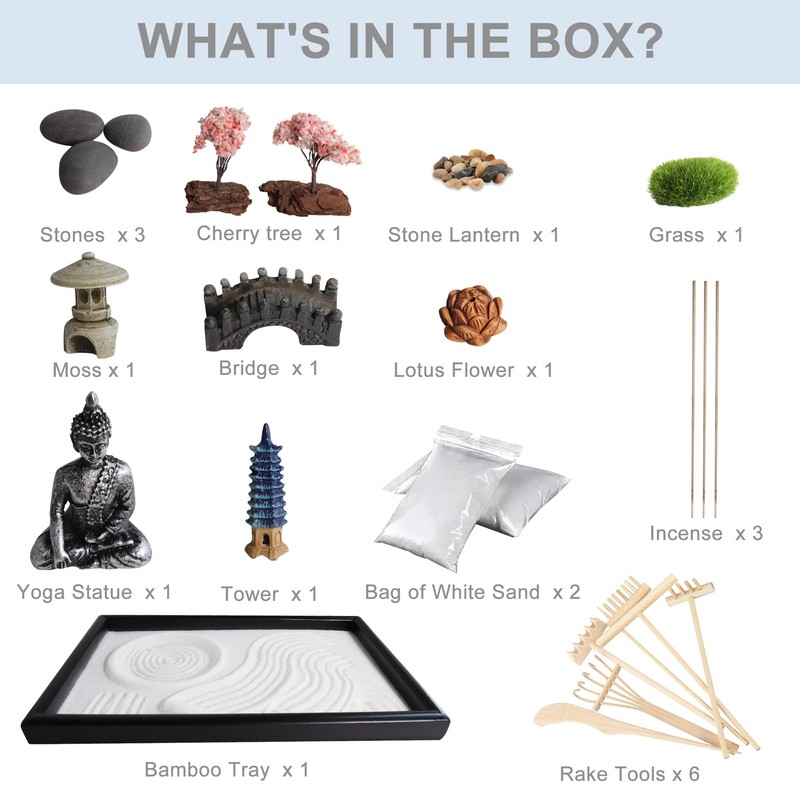 YUNGCHI Zen Garden for Desk Mini Japanese Sand Desktop Office