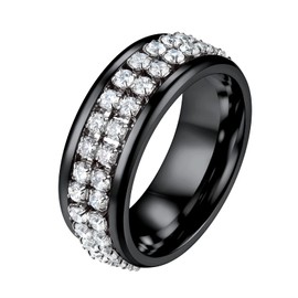 Richsteel Anxiety Relief Rings For Women Men Black Diamond Cubic Zirconia Ring Jewellery