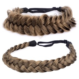 DIGUAN Messy Wide 2 Strands Fishtail Synthetic Hair Braided Headband Hairpiece for Women Girls Beauty Brides Hair Accessory Combination (Claybank)