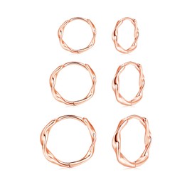 Cangall 3 Pairs 925 Sterling Silver Hoop Earrings for Women Men Girls, Hypoallergenic Small Sleeper Cartilage Twisted Rose Gold Huggie Earrings Set, Simple Ear Hoops Jewelry for Multiple Piercings