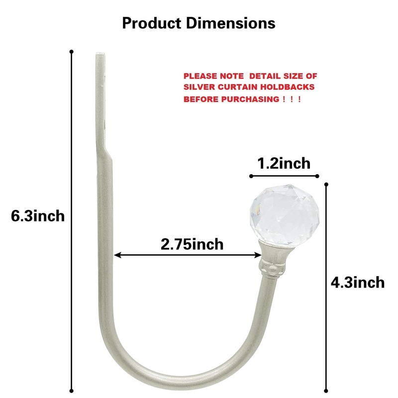 Curtain Drapery Holdbacks, Curtain Tieback Hooks with Crystal Ball, U