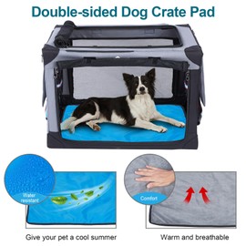 Ownpets Collapsible Dog Crate 26 Inch Portable Travel Dog Soft Crate with Detachable Storage Bag and Double-Sided Mat, 3-Door Dog Kennel for Indoor and Outdoor