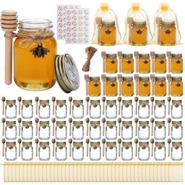 Woaiwo-q Mini Glass Honey Jars, 2 oz 48 Pack Glass Honey Jars with Wooden Dippers, Mini Glass Jars with Lids for Thank You Gifts,Baby Shower, Wedding Favors,Honey Jars Party Favor