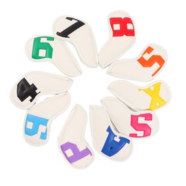 10pcs set PU Waterproof Golf Club Iron Cover Fine Sewing Process Golf Club Head Protect Case(Colorful Character White Background )