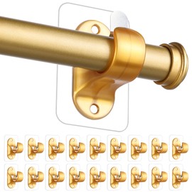 ANDGOO 18 Pack No Hole Curtain Rod Hangers, Self Adhesive Curtain Sticky Hooks, No Drilling, No Nail Heavy Duty Stick on Rod Hooks Bedroom, Bathroom, Livingroom, Kitchen (Gold)