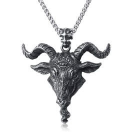KIRTIJW Satanic Necklace Baphomet Goat Head Pendant Necklace Jewelry for Men 60cm
