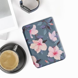 kwmobile Flip Case Compatible with Kobo Clara 2E / Tolino Shine 4 Case - eReader Case - White Pink Fuchsia Flowers White Pink Purple