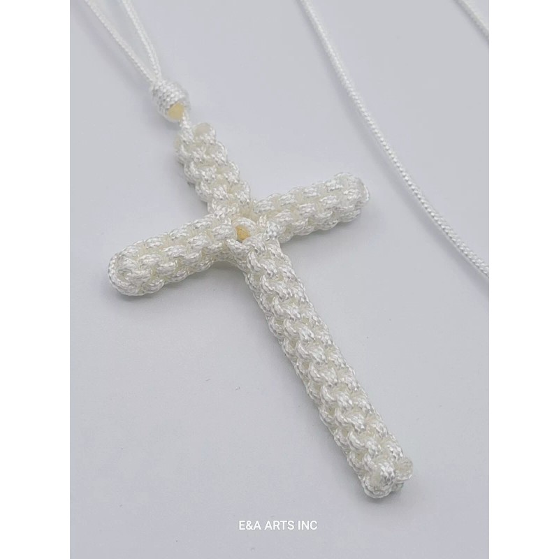 White Knotted Cord Cross Orthodox Prayer Rope Knot macrame Necklace