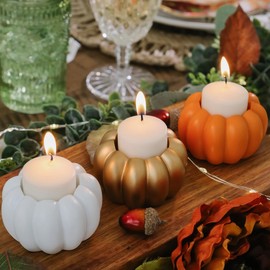 Kate Aspen 2-in-1 White Pumpkin Candlestick Holders, Taper Candle, Tealight & Votive Candle Holders (Set of 6), Dining Table Decor, Shelf Decor, Centerpiece