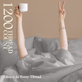 SAKIAO 1200 Thread Count Cotton Sheets, 100% Egyptian Cotton Sheet for King Size Bed, Sateen Weave Bed Sheets 17-Inch Deep Pocket - Breathable and Hypoallergenic - 4 Piece (Dove Grey, King)