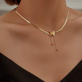 SUKKCCNO 18k Gold-Plated Love You Necklace Fashion Frosted Butterfly Tassel Necklace Women's Temperament Collarbone Chain (Butterfly)