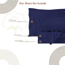 Egyptian Cotton Sheets 1000 Thread Count Queen Size, 4 Pc Sheets Set, Long Staple Cotton Sheets for Queen Size Bed, 18" Extra Deep Pocket Sheets, Queen, Navy Blue