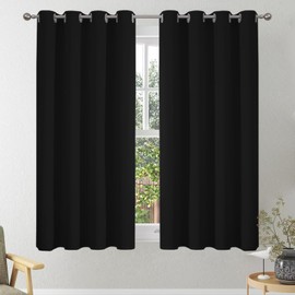 VEHEDE Blackout Curtains for Small Window 54 Inch Drop, Soft Thermal Insulated Short Curtains for Living Room, Eyelet Bedroom Curtain, W46 x L54 Inch, Black, 2 Panels