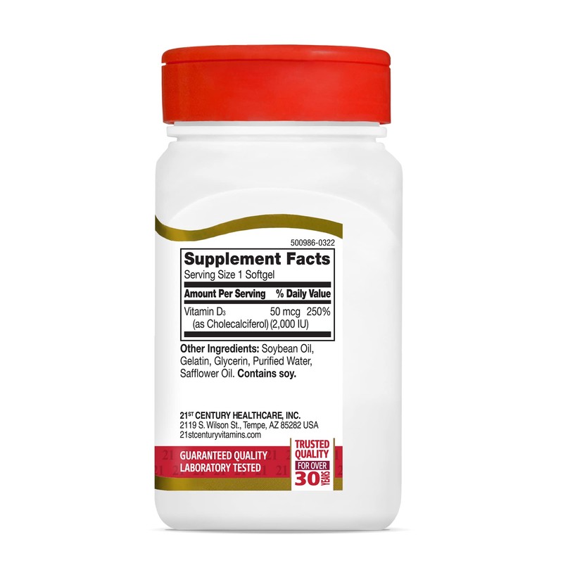 21st Century 21st Century D3 2000 IU Softgels, 250 Count