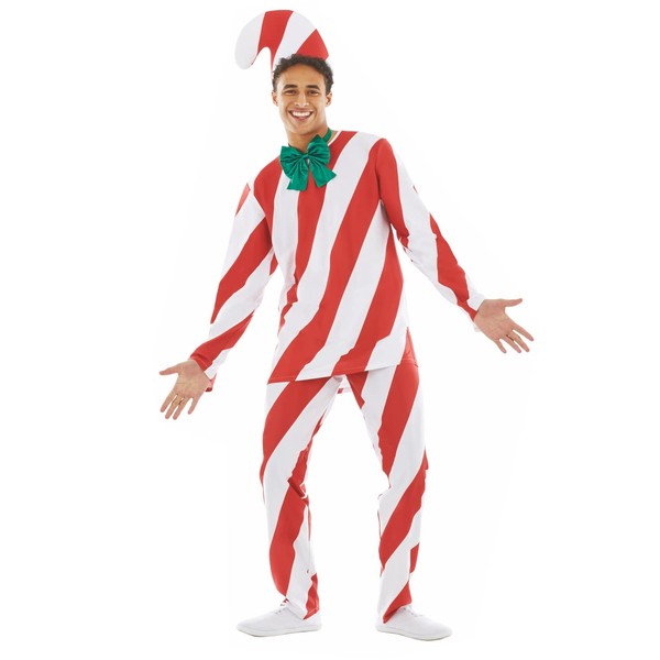 Fun Shack Candy Cane Costume Adult, Candy Cane Fancy Dress, Funny Christmas Outfits for Men, Christmas Costume Adult Men, Large