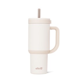 Ello Oasis 24 oz Tumbler with Handle & Retracting Straw | Reusable Insulated Stainless Steel Cup 100% Leakproof, Gifts for Teens Women Men | Keeps cold for 24 Hours, Cup Holder Friendly, Cream Tonal