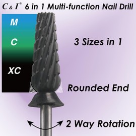 C & I Nail Drill Bit 6 in 1 Multi-function Rounded End E-file, Diamond Coat, CNC Overall Cut Nail Tools for Nail Techs Quick Remove Acrylic Nail Gels & Nail Art (Special Coat, Extra Coarse -XC)