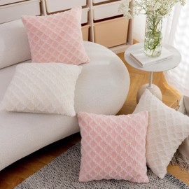 Home Brilliant Plush Cushion Covers 45cm x 45cm Elegant Decorations for Living Room Bedroom Girl Gift, Set of 2, Soft Pink