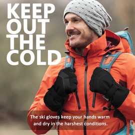 Homord Men's Winter Gloves, Waterproof Ski Gloves, Warm Breathable Snow Gloves, Winter Touchscreen Gloves for Skiing, Snowboarding, Ice Skating