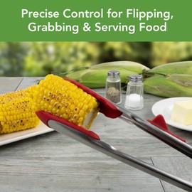 Tovolo Tongs With Silicone Tips Easy Grip 13” Long Kitchen Tongs Stainless Steel Handle For Cooking, Non Scratch Heat Resistant Locking Tongs Silicone Tipped Dishwasher Safe BPA Free, Cayenne Red