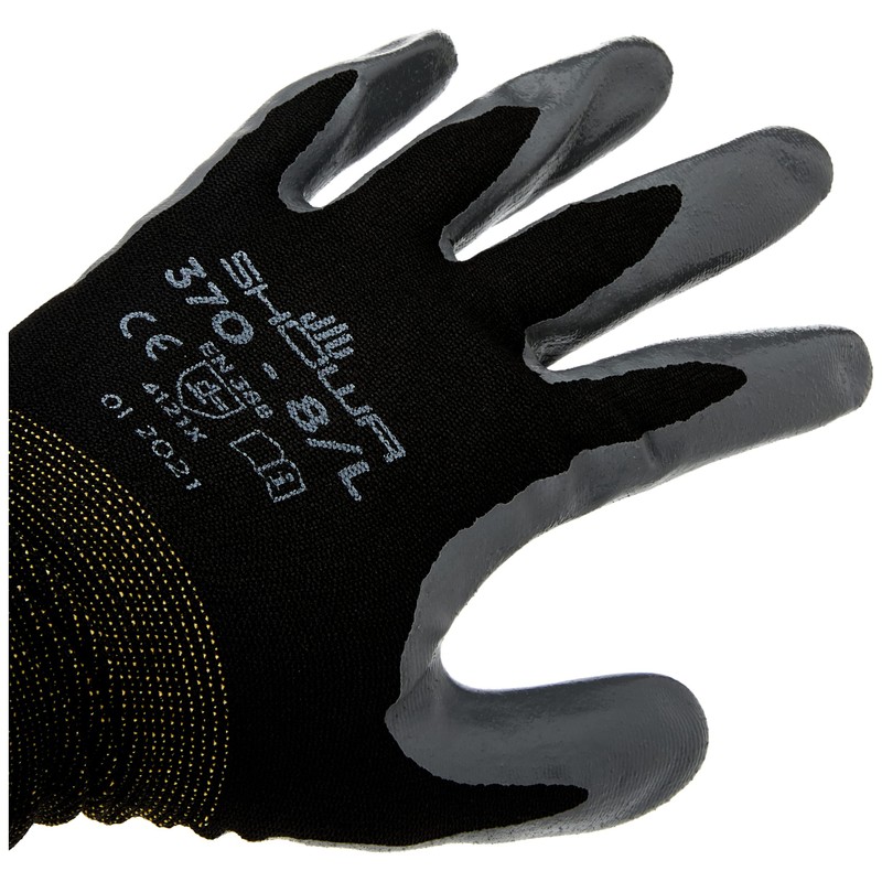 Showa Gloves SHOB370-L No.370 Palm Fit Glove, Size: L, Black/Dark