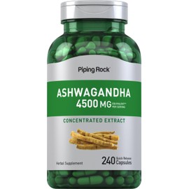 Piping Rock Ashwagandha Supplement 4500mg | 240 Capsules | with Black Pepper Extract | for Women and Men | Extra Strength Herb Root | Non-GMO & Gluten Free