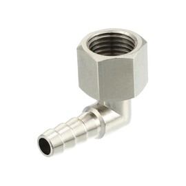 Motoforti Universal Car 90 Degree Brass Fitting Hose Adapter, Hose Fitting, 6mm 1/4" Barb to Female G1/4" BSP BSPT, Durable, Brass, Silver Tone