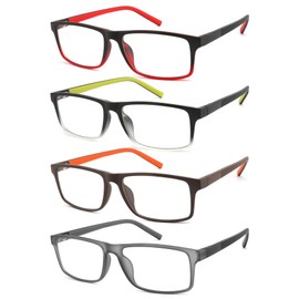 acavefox 4 Pack Reading Glasses Men Readers Blue Light Blocking Computer Eyeglasses Stylish Rubber Temple Wide Frame (4.0