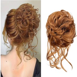 Messy Bun Hairpiece Hair Scrunchie Updo Hairpiece Hair Piece Curly Wavy Large Hair Bun Scrunchies Extensions Synthetic Hair Tousled Updo Hairpieces for Women Girls (#6 (Light Auburn))
