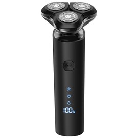 PZN Maquinilla de afeitar eléctrica negra para hombre con sistema rotatorio de 3 hojas, interruptor táctil, pantalla LED y bloqueo de viaje.