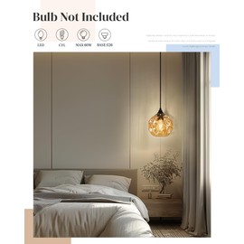 Emliviar 7 Inch Adjustable Mini Chandelier, Round Ceiling Pendant Lighting Fixture with Hammered Glass, Amber Finish, DYE287G2-MIL BK