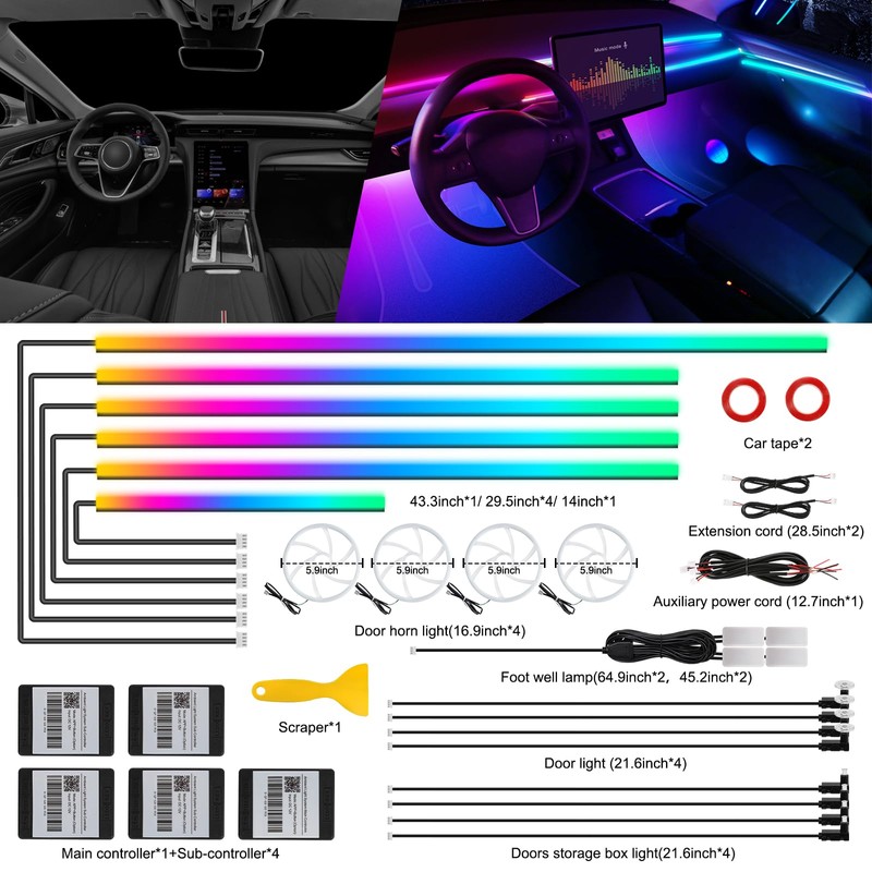 Dreamcolor Acrylic Interior Car LED Strip Light with Wireless APP,