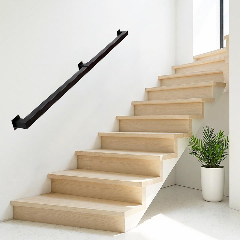 CHONGNI 7FT Stair Railing Indoor, Matte Black Square Tube Handrail,