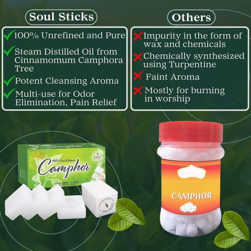 Pure SOUL STICKS Natural Camphor Blocks (56 Grams, 12 Tablets)
